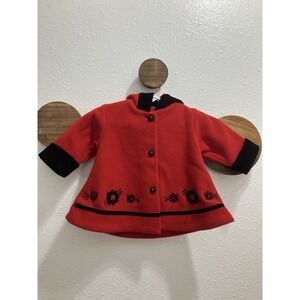 Starting Out Baby Girls Red Fleece Dress Coat‎ Black Trim Details Size 6M